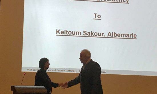 : F.l.t.r.: Keltoum Sakour (Albemarle) and Dirk Uebelhoer (Sika) (Source: PDA Europe)